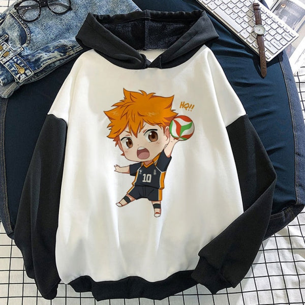 Chibi Hinata Color Block Fleece Pullover Hoodie