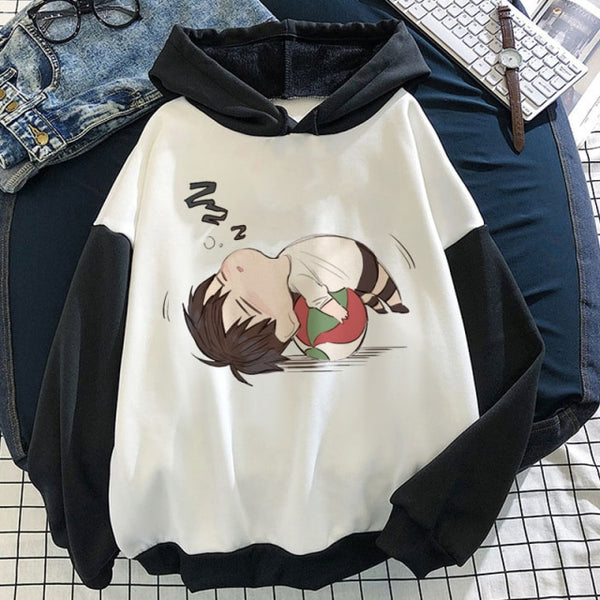 Chibi Kageyama Sleeping Color Block Fleece Pullover Hoodie